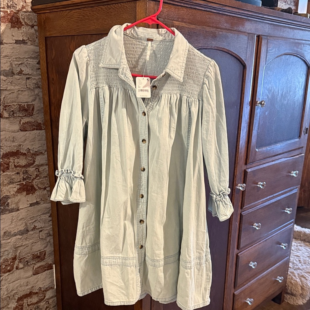Free People Light Blue Button Down Shirt